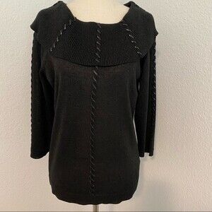 Peter Nygard Leather Like Silk Whipstitch Accent Glamorous Sweater Size M
